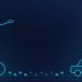 Illustration of a leash, bicycle, car and street lamp with a paw-print trail along a pavement on a navy background